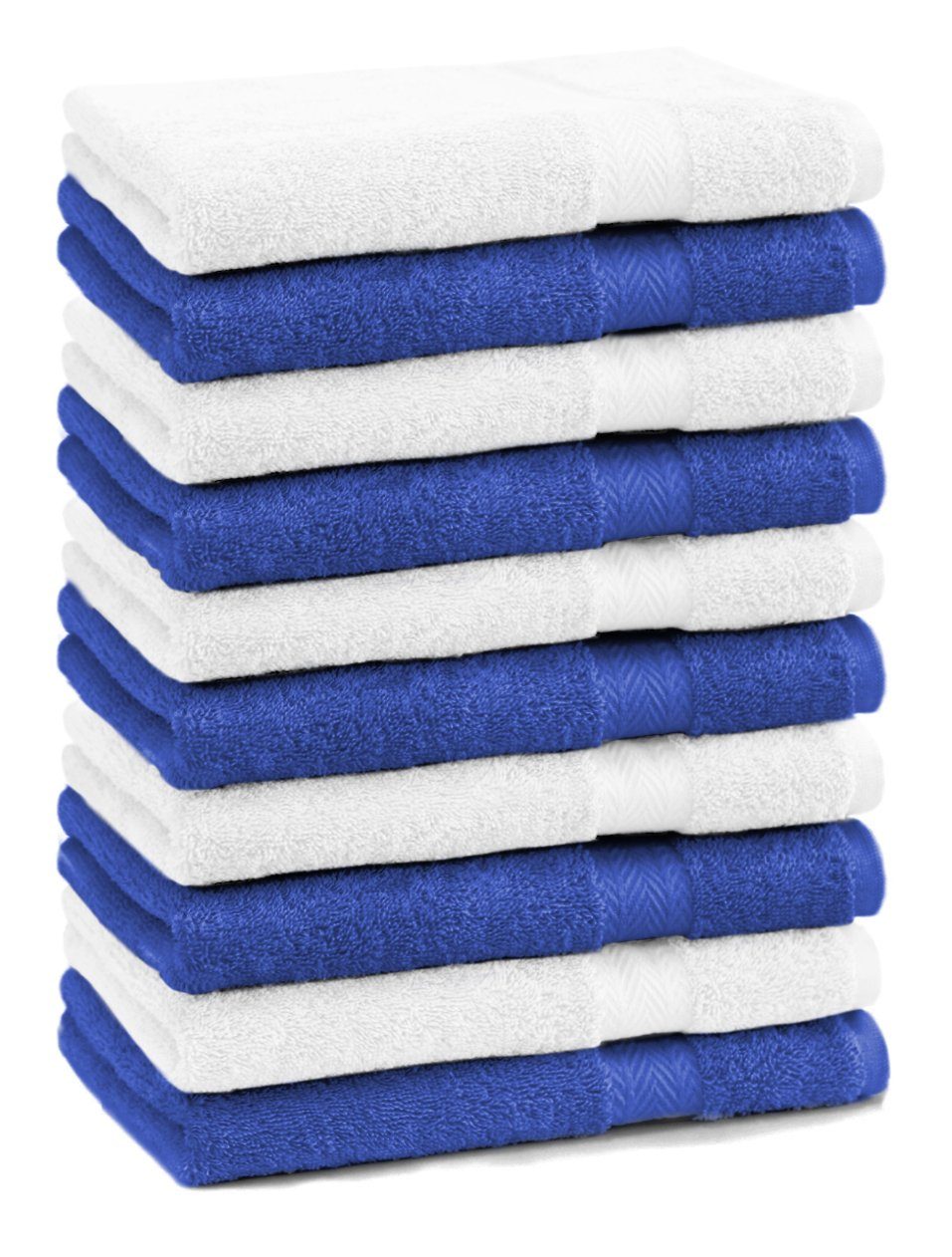 Betz Gästehandtücher 10 Stück Gästehandtücher Premium 100% Baumwolle Gästetuch-Set 30x50 cm Farbe royalblau und weiß, 100% Baumwolle