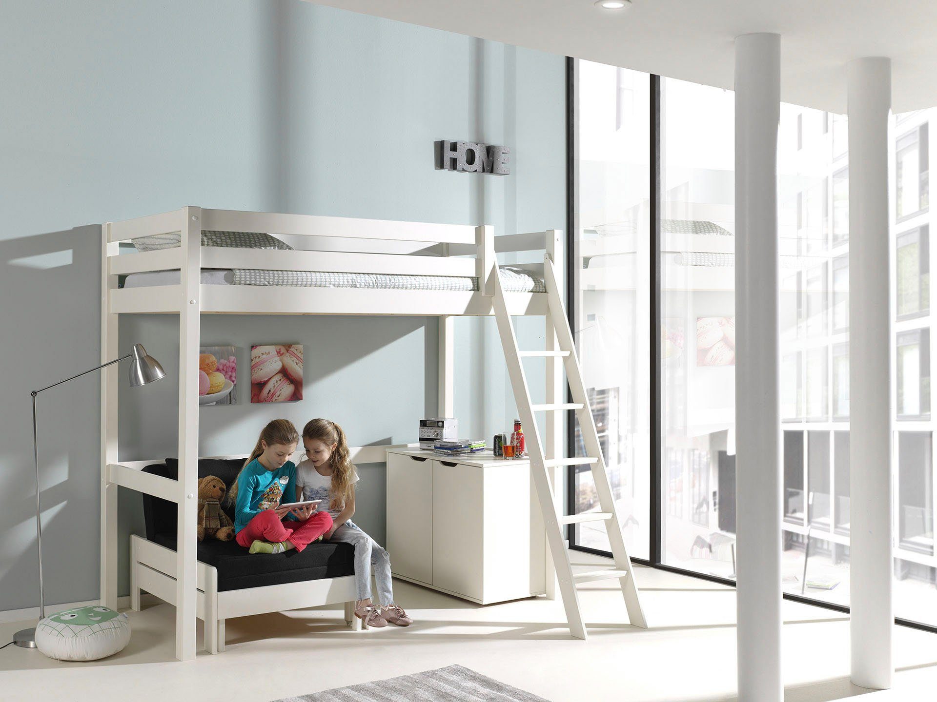 Vipack Hochbett (Made in Europe) Hochbett mit 90 x 200 cm Liegefläche, ausziehbarer Schlafsessel