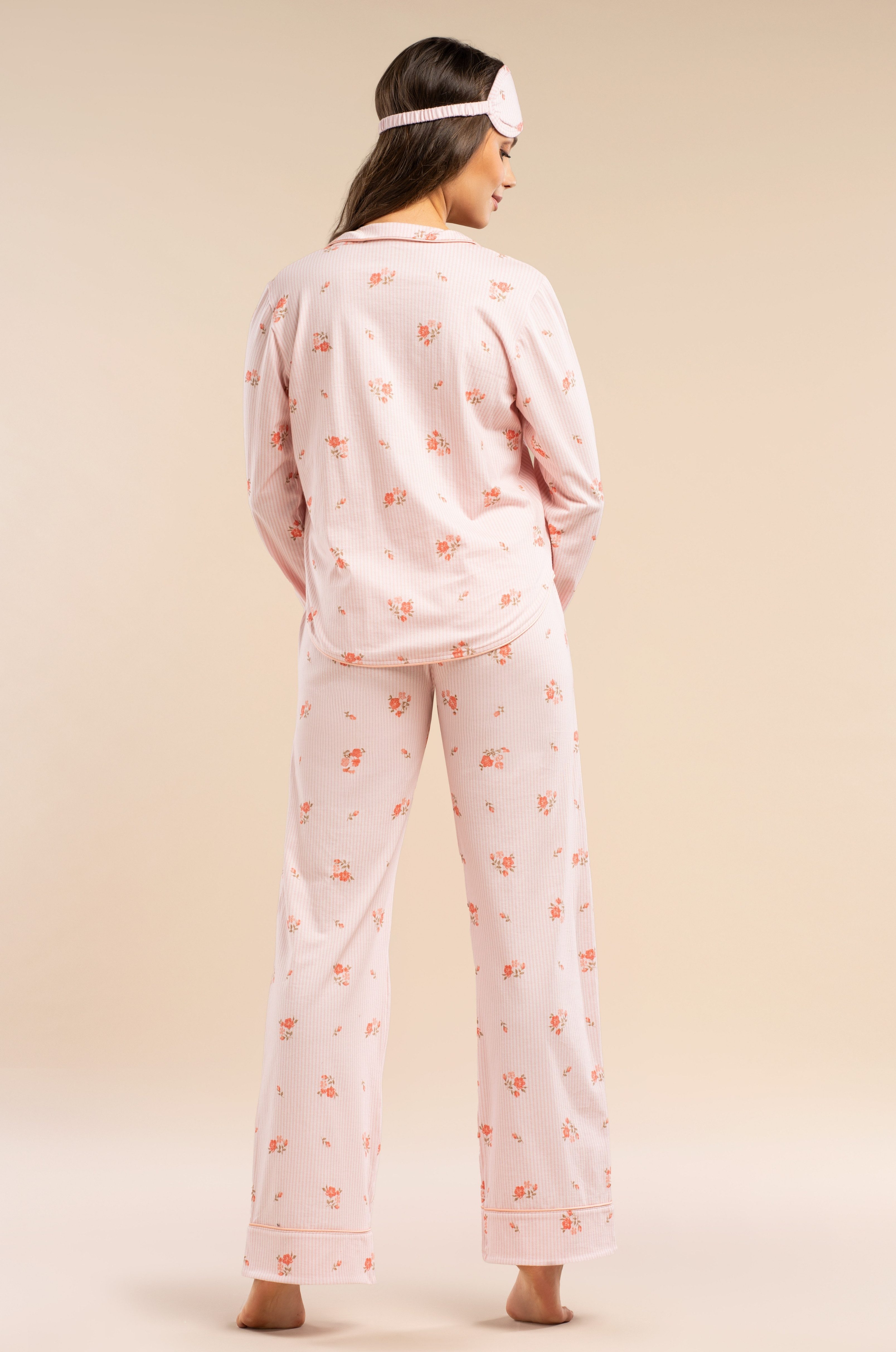 Mademoiselle Sommeil Pyjama Schlafanzug langarm in Rosa mit Blumenprint (2 tlg) mit Knopfleiste & Taschen