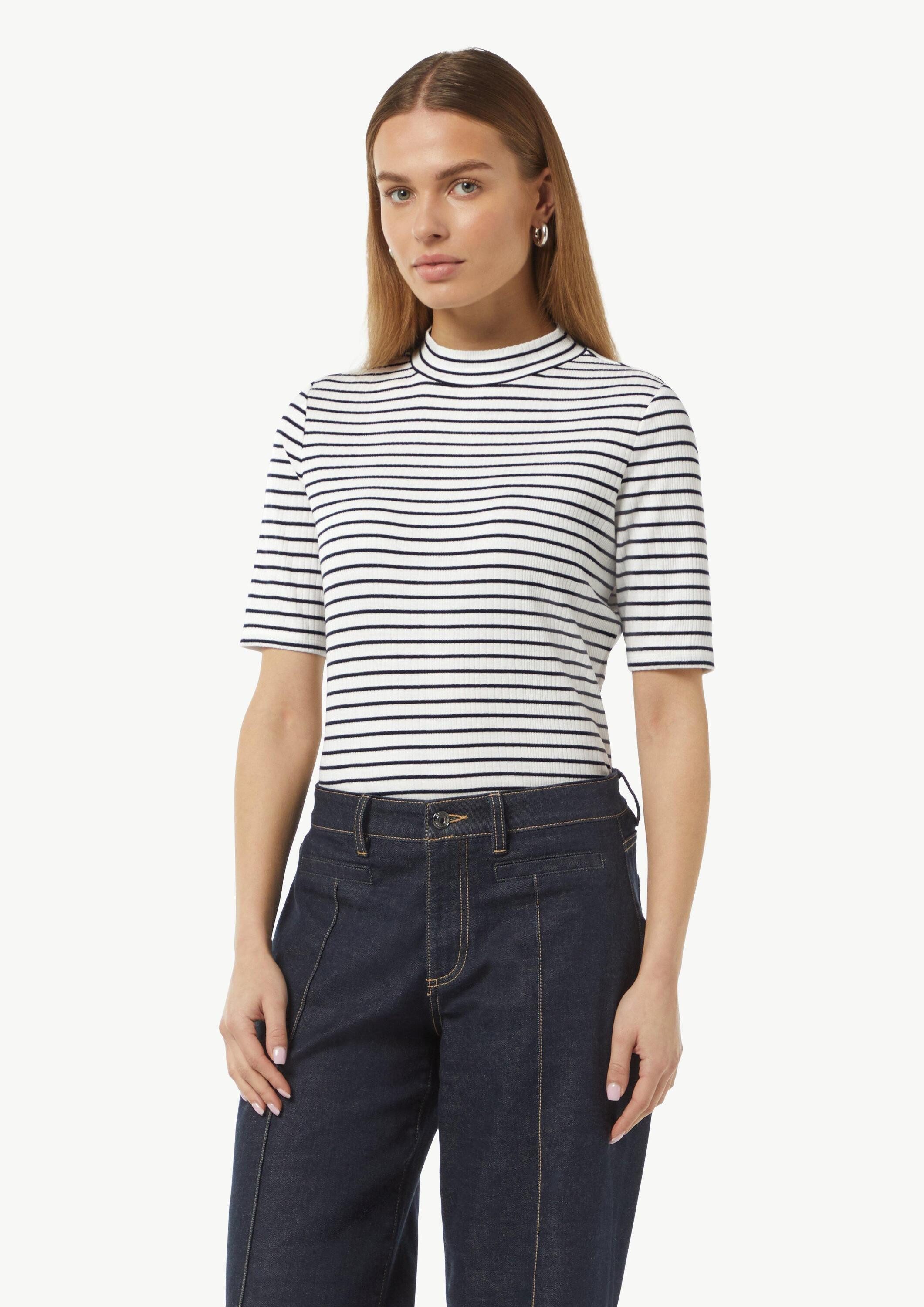 comma Kurzarmshirt T-Shirt Geripptes Jersey-Shirt mit Stehkragen günstig online kaufen