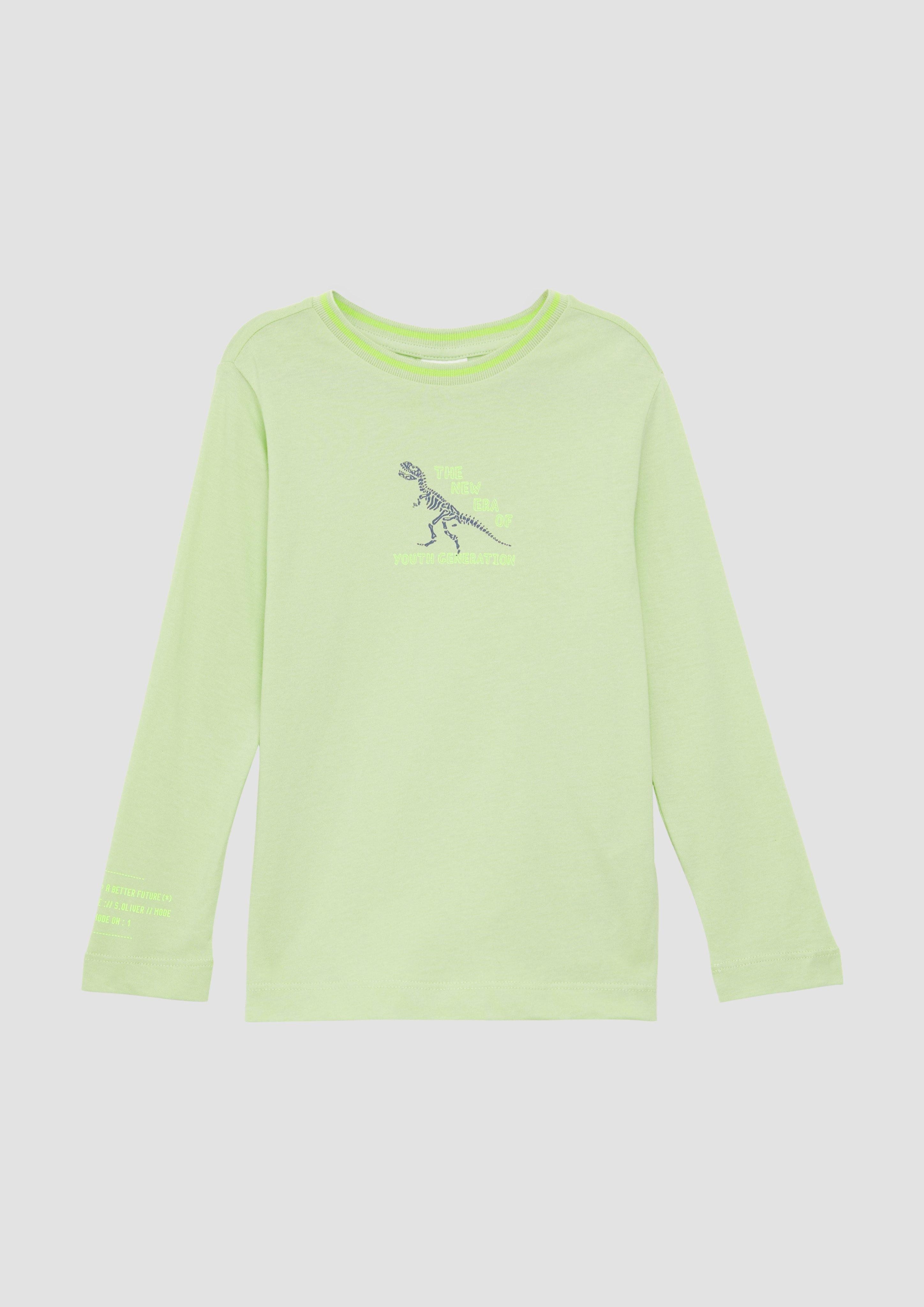 Langarmshirt Baumwoll-Longsleeve mit Print- und Kontrastdetails