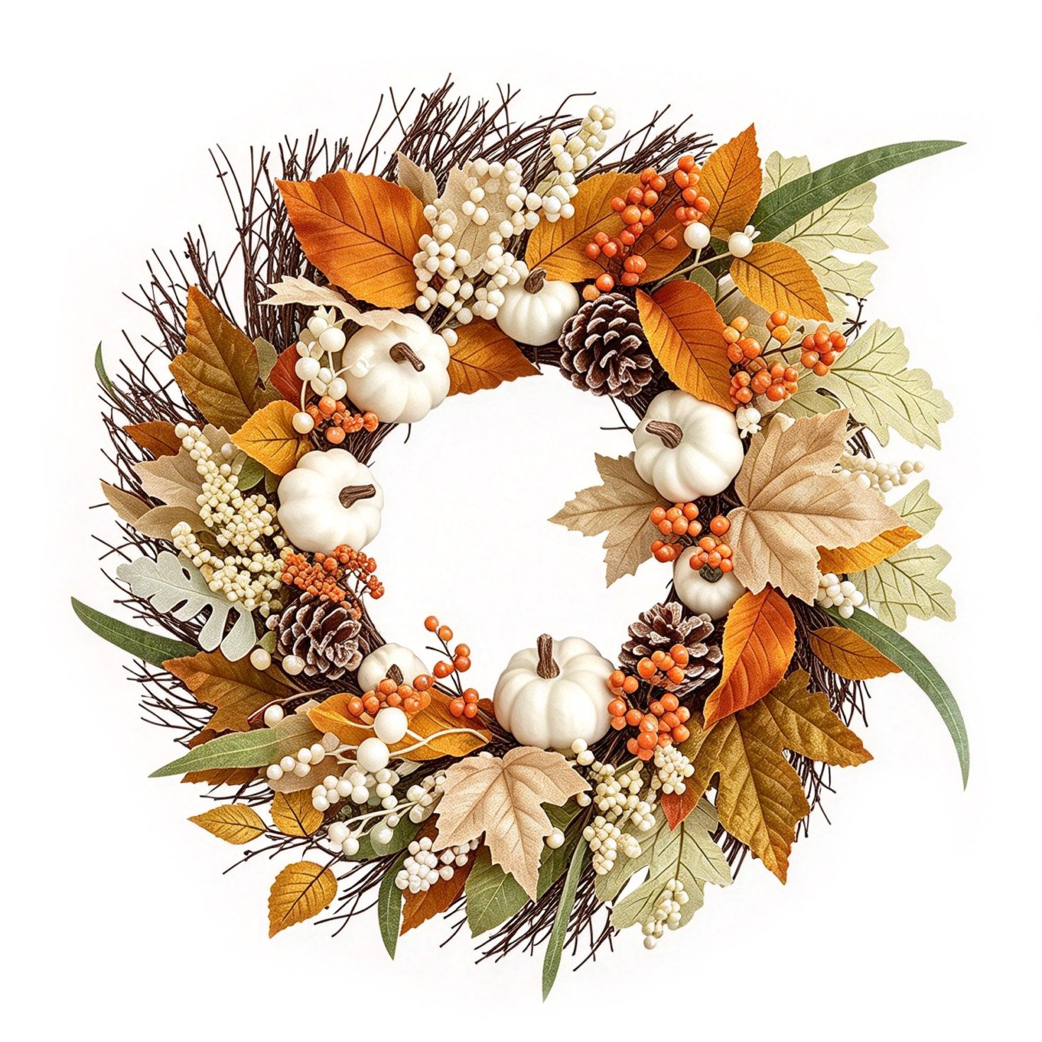 Bomiclss Dekokranz 45cm Herbstkranz, Herbstfarben Kürbis Beeren Kranz, Dekorativer Türkranz für Halloween, Thanksgiving und Erntedankfest