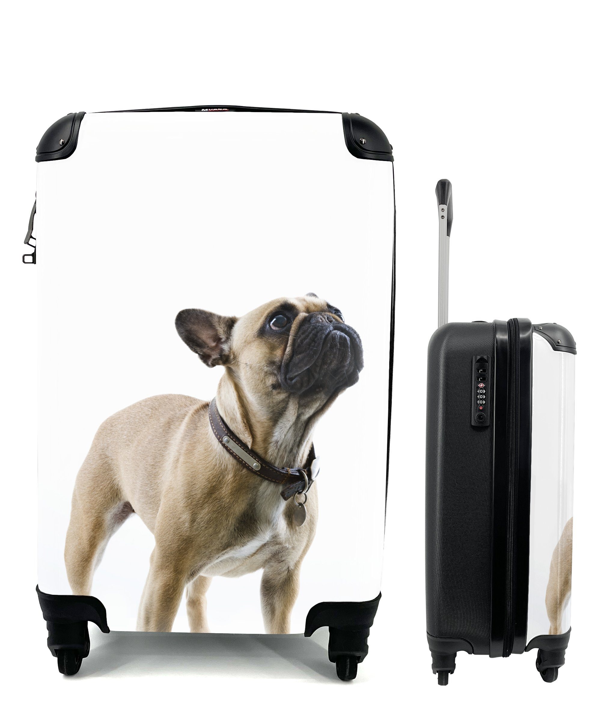 MuchoWow Handgepäckkoffer Französische Bulldogge - Halsband - Braun, 4 Rollen, Reisetasche mit rollen, Handgepäck für Ferien, Trolley, Reisekoffer