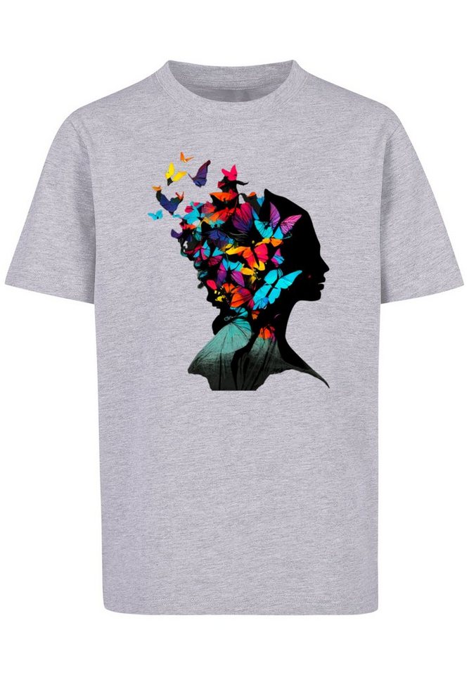 F4NT4STIC T-Shirt Schmetterling Silhouette TEE UNISEX Print, Das Model ist  145 cm groß und trägt Größe 145/152
