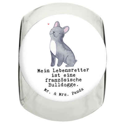 Mr. & Mrs. Panda Vorratsglas XL 2000ml Französische Bulldogge Lebensretter - Weiß - Geschenk, Welp, Premium Glas, (1-tlg), Vielseitig nutzbar