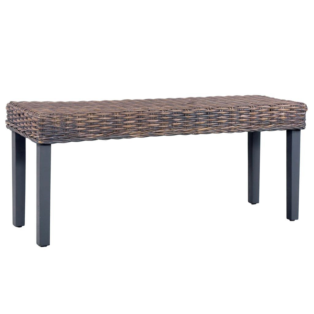 furnicato Truhenbank Sitzbank 110 cm Grau Natur Kubu-Rattan und Massivholz Massivholz