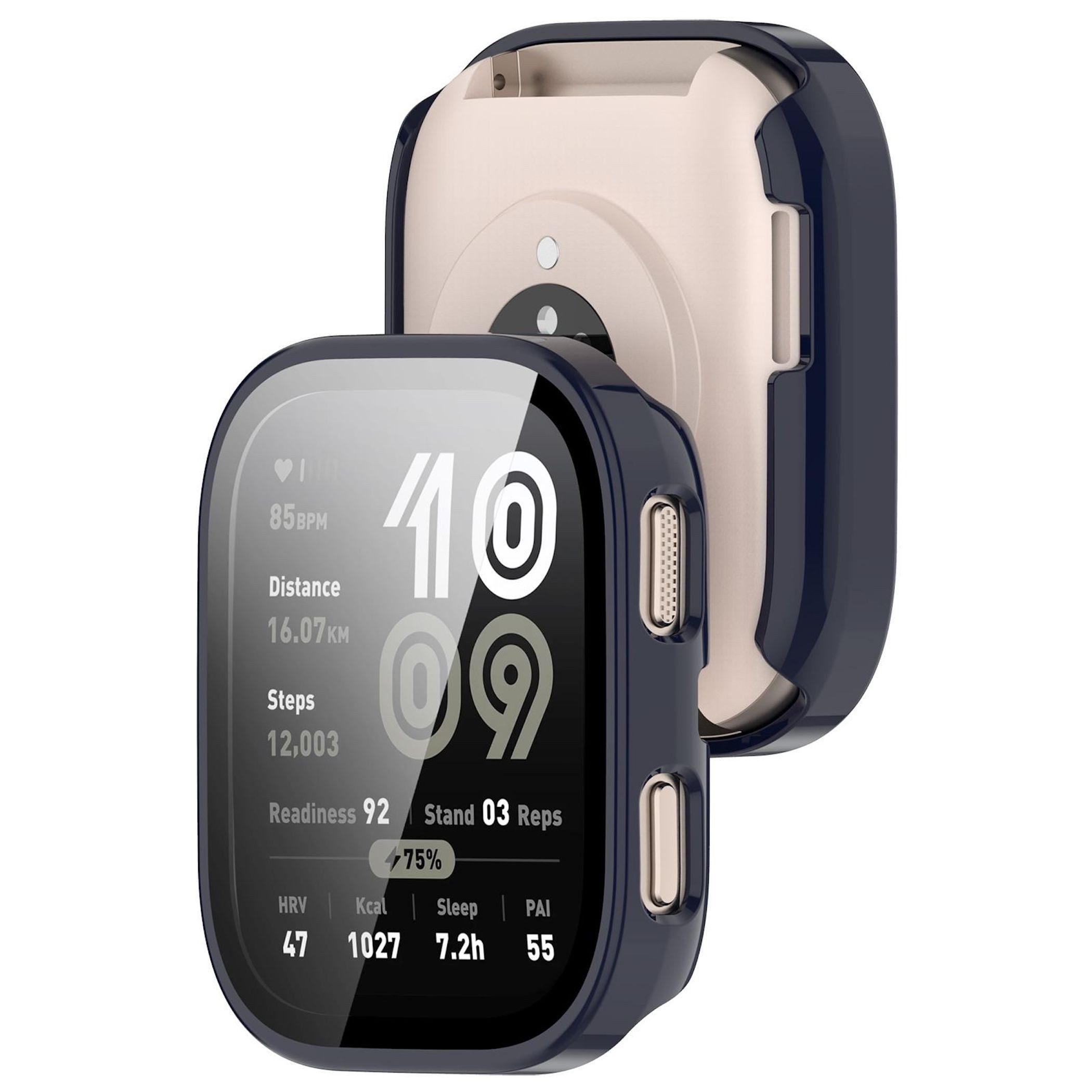 Wigento Smartwatch-Hülle Für Amazfit Bip 6 Kunststoff Schutz Hülle + 9H Hart Glas Dunkelblau, Schutzhülle aus PC + Hart Glas für Rundumschutz