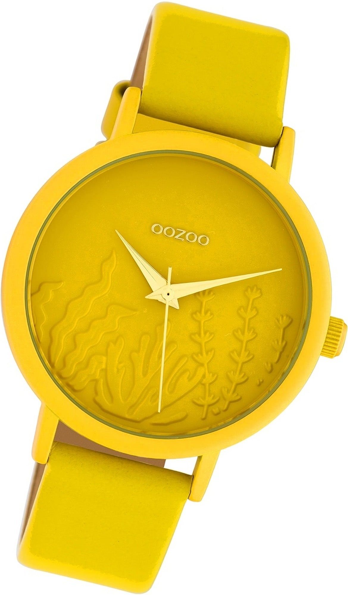 OOZOO Quarzuhr Oozoo Leder Damen Uhr C10602 Analog, Damenuhr Lederarmband gelb, rundes Gehäuse, mittel (ca. 35mm)
