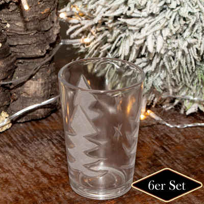 Antikas Weihnachtsfigur Teelichthalterset, Baum, 6er Set, Weißglas, H9,5xB6,5 cm