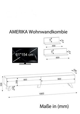 moebel17 Vitrine Wohnwand Amerika Weiß Walnuss