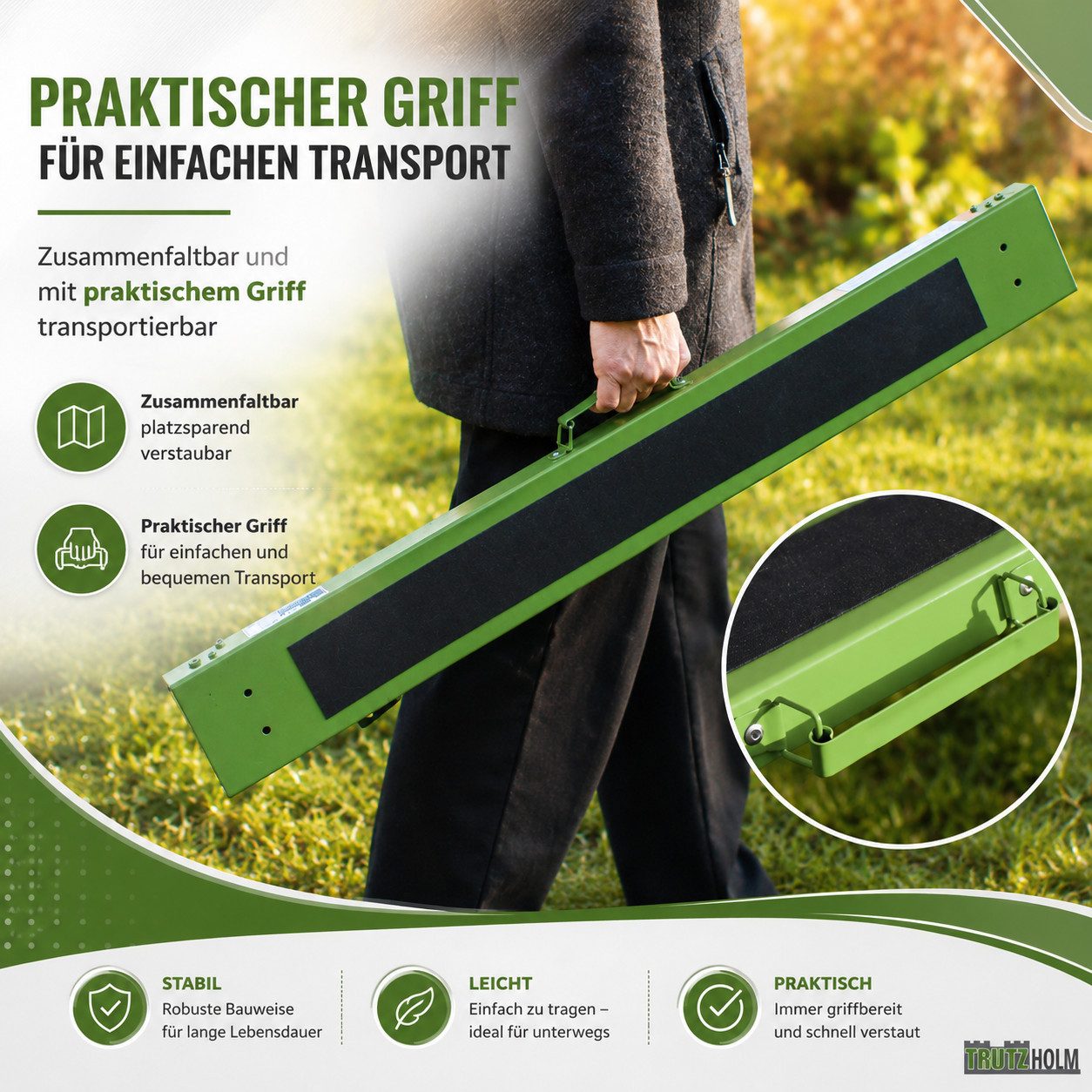 TRUTZHOLM Klappbock 2x Arbeitsbock höhenverstellbar bis 91 cm Unterstellbock Stützbock, 150 kg max. Belastbarkeit, (Spar-Set, 2-St., fertig montiert), platzspar – Bild 4 von 5