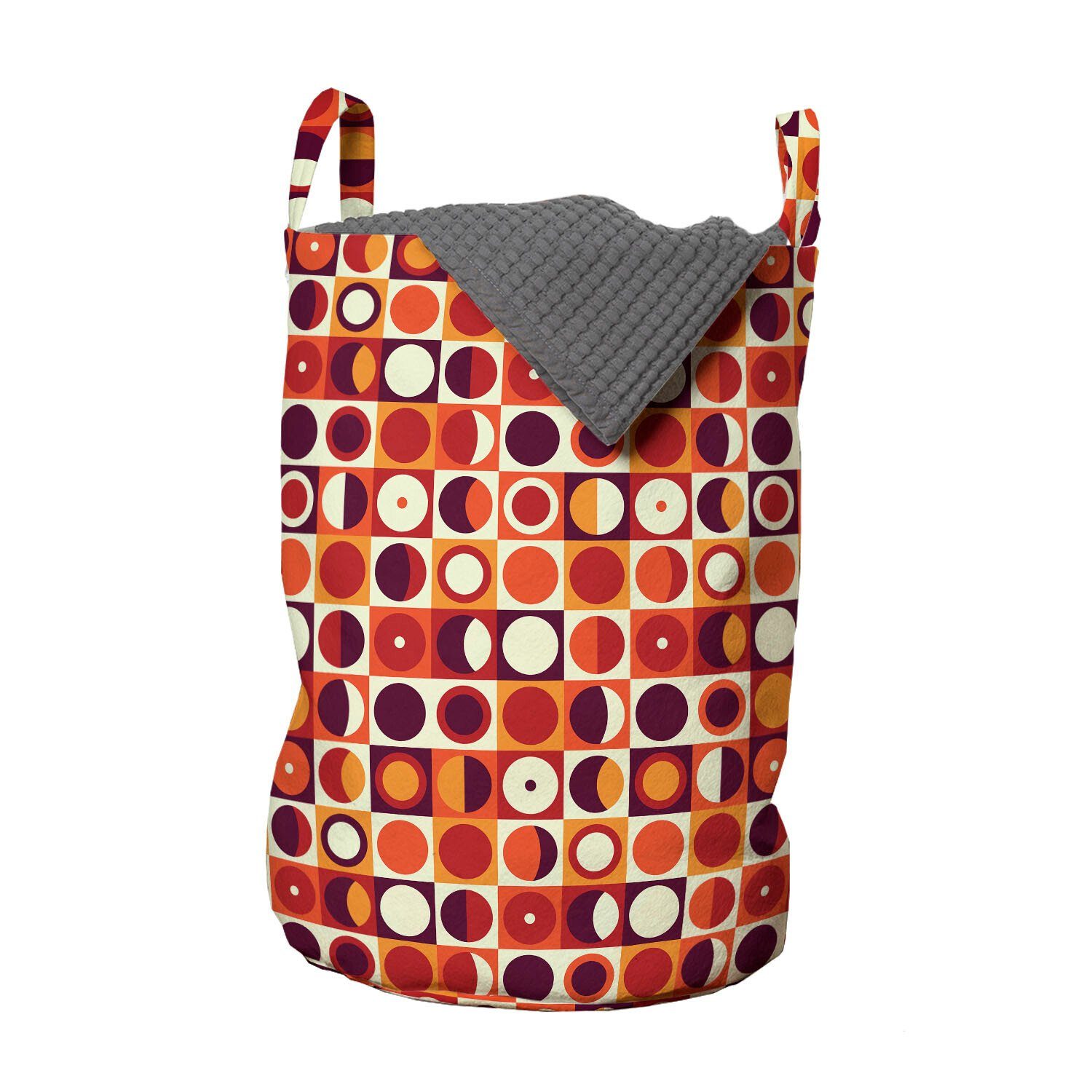 Abakuhaus Wäschesäckchen Wäschekorb mit Griffen Kordelzugverschluss für Waschsalons, Geometrisch Sixties Style Ovals | Wäschesäcke