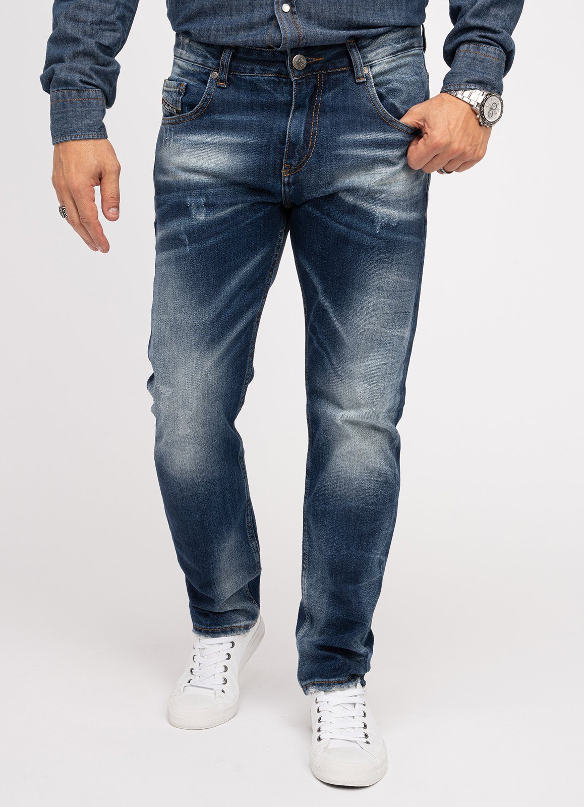 Indumentum Regular-fit-Jeans Herren IR-503 Stonewashed Jeans Dunkelblau