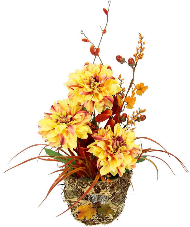 Kunstblume Dahlien-Arrangement in Pflanzschale Gesteck aus künstlichen Blumen, I.GE.A., Höhe 56 cm, Herbstgesteck Künstliche Dekorationen Herbst Blumendekoration