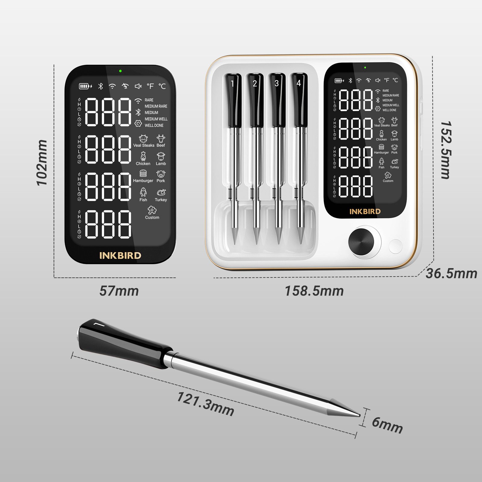 INKBIRD Grillthermometer Kabelloses Fleischthermometer für Ofen, Grill & Smoker, 3 Betriebsmodi, 4 kabellose Sonden, hohe Genauigkeit, IP67 wasserdicht – Bild 2 von 5