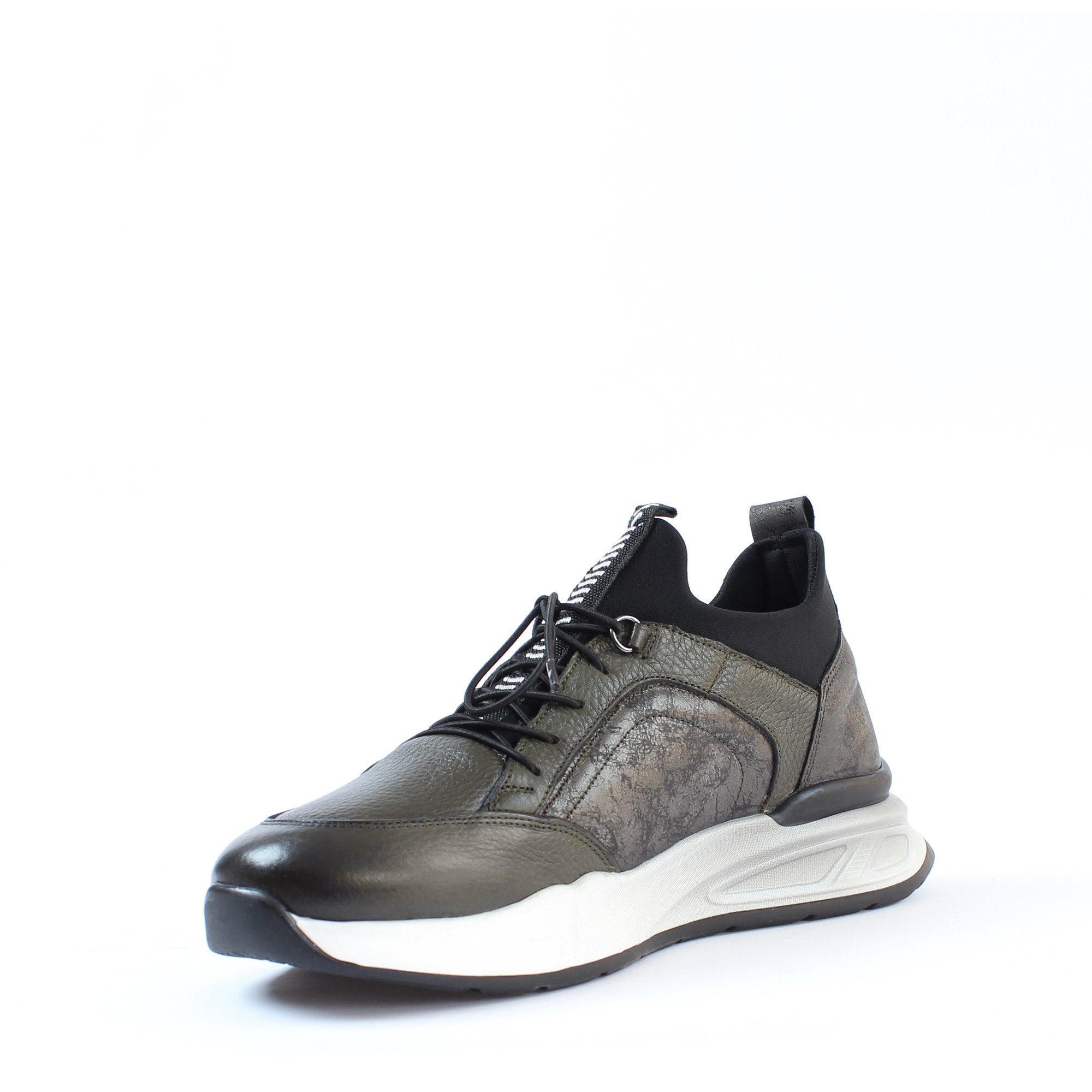 Celal Gültekin Leder-Sneaker Elastische Schnürung Plateau Casual Sportlich Herren Sneaker Glattleder, Plateau-EVA-Sohle, Elastische Schnürung, Khaki, 42 – Bild 4 von 5
