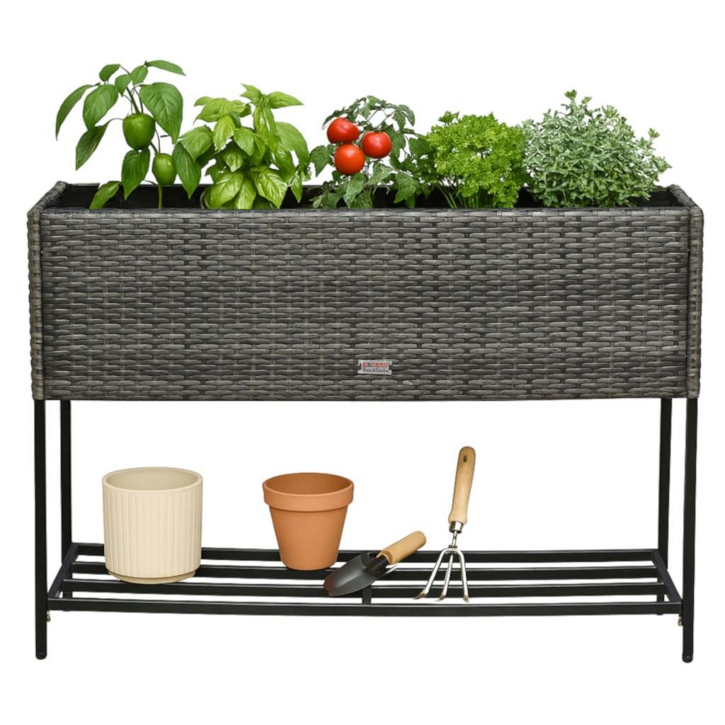 ESTEXO Hochbeet Polyrattan Blumenbeet 100x30x70cm Kräuterbeet Gemüsebeet Anthrazit-G