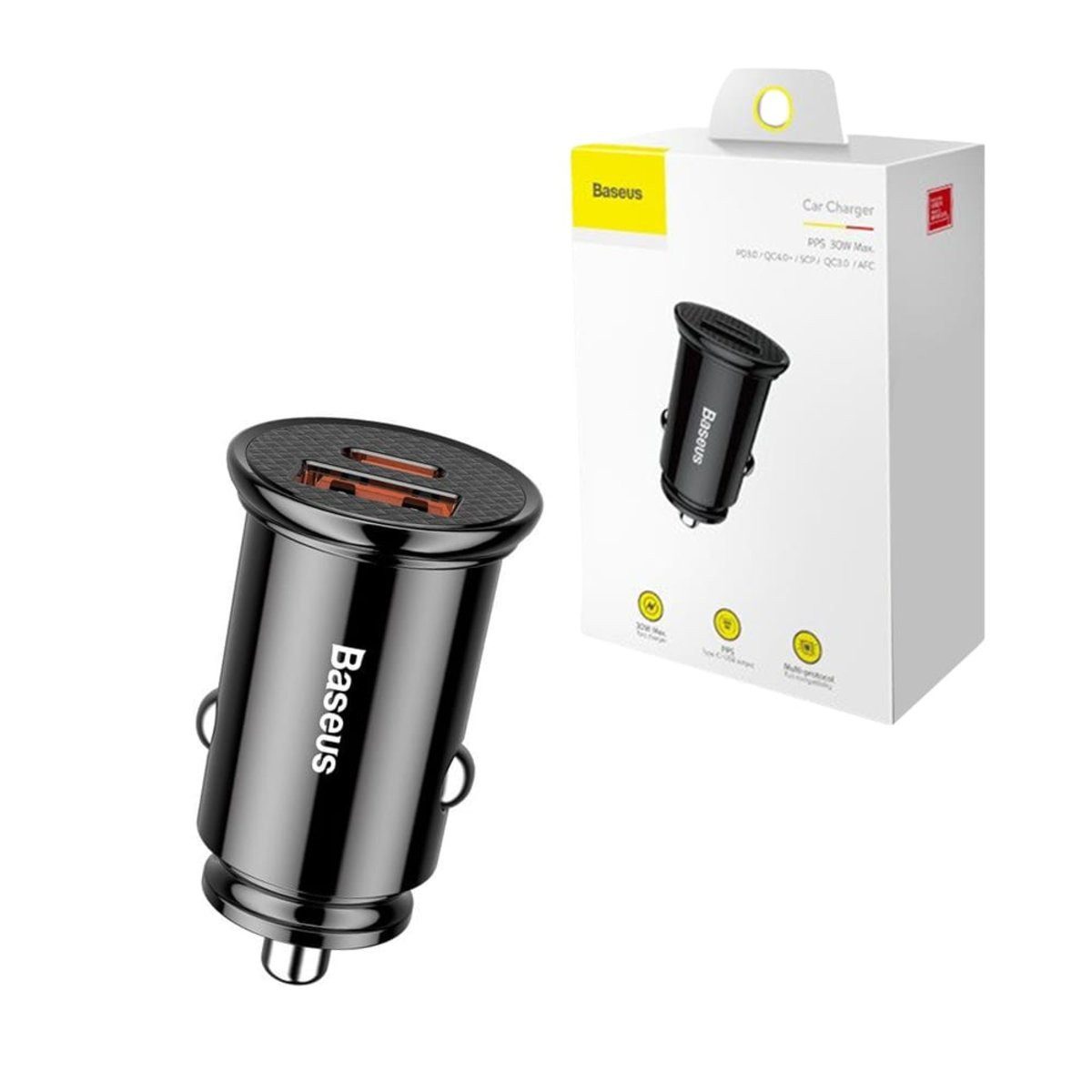 Baseus Baseus Kfz-Ladegerät USB / USB-C 30W QC PD schwarz CCALL-YS01 Smartphone-Ladegerät