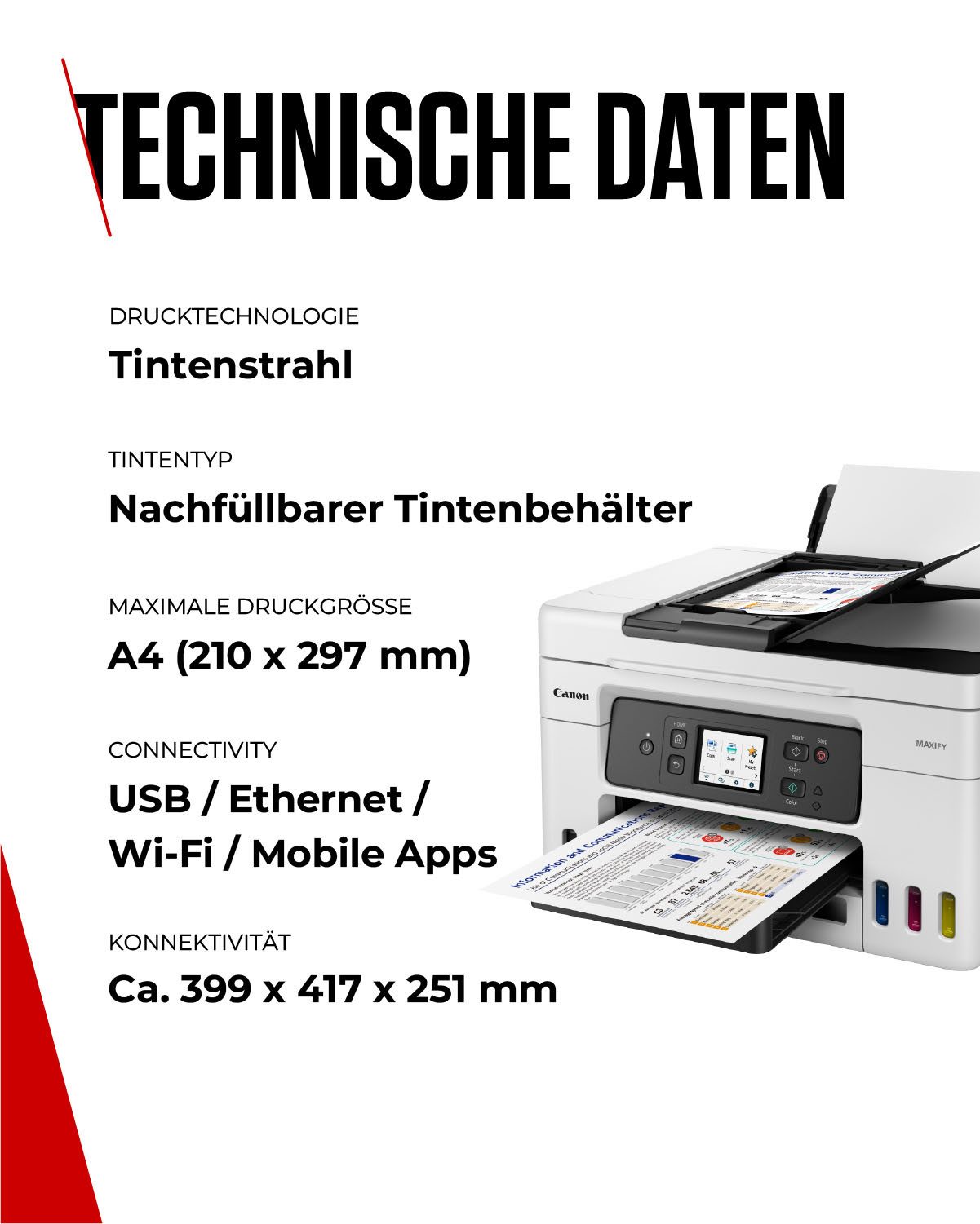 Canon MAXIFY GX4050 Multifunktionsdrucker, (LAN (Ethernet), WLAN (Wi-Fi), Wi-Fi Direct, 4in1 Tintenstrahl-Multifunktionsgerät mit ADF / niedrigen Druckkosten)