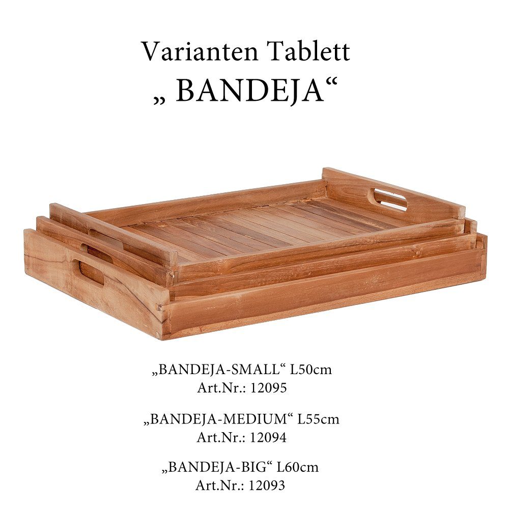 LebensWohnArt Dekotablett Teak BANDEJA-BIG Tablett Natural ca. L60cm
