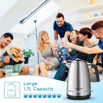 Aigostar Wasserkocher, 1.7 l, 2200,00 W, Wasserkocher mit alexa kompatibel leise & kabellos warmhaltefunktion