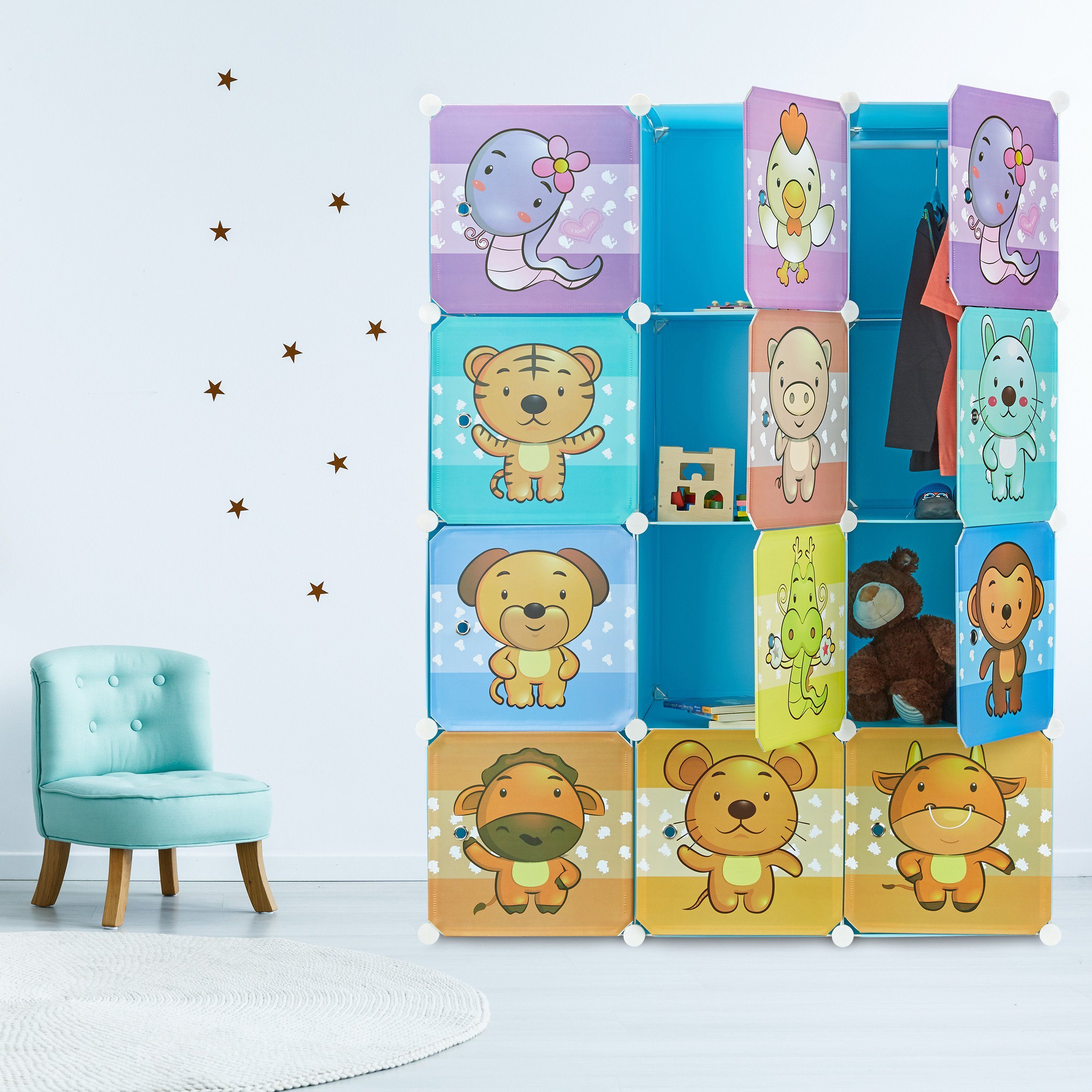 relaxdays Kinderkleiderschrank Steckregal Kinderzimmer mit Motiv günstig online kaufen