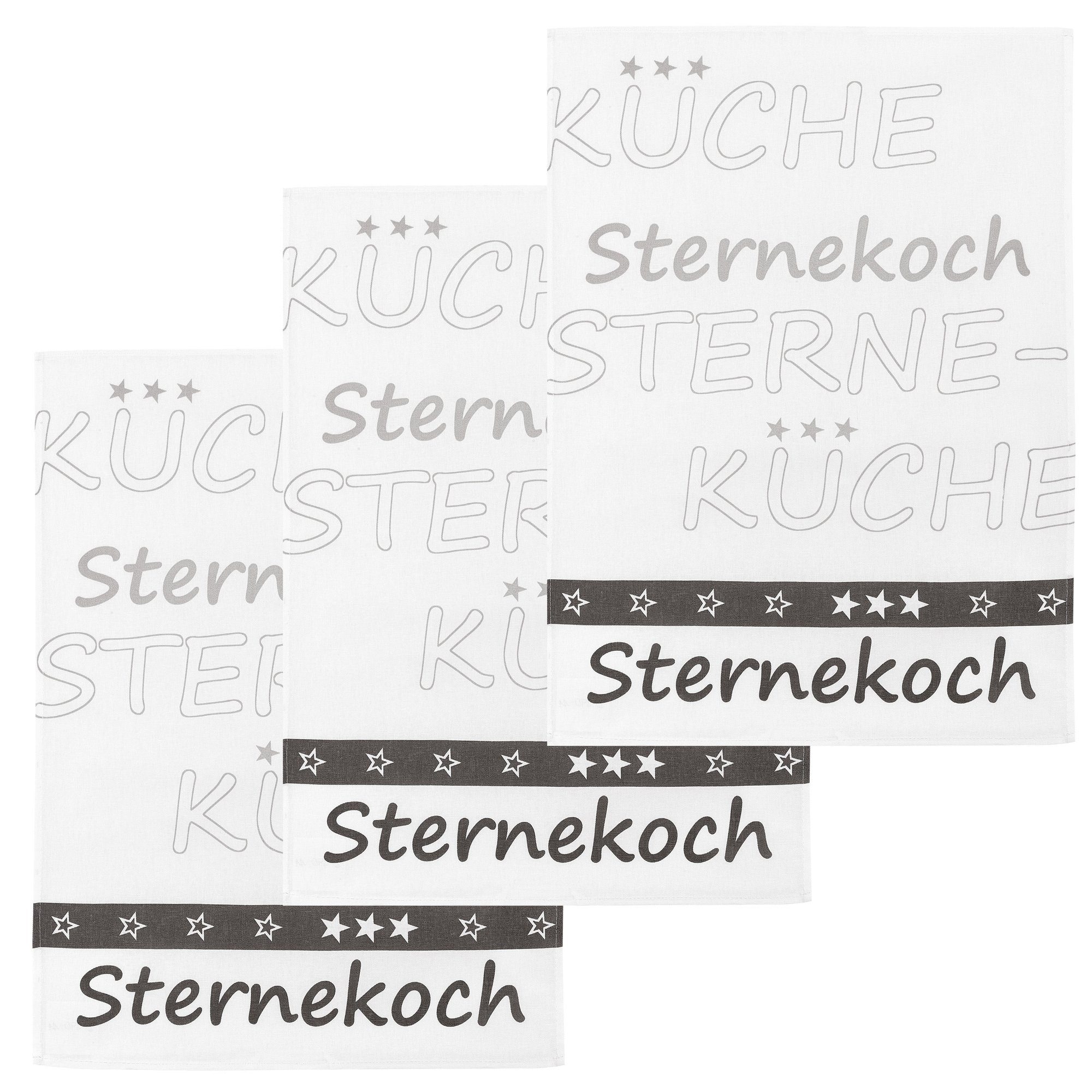 Kracht Geschirrtuch Sternekoch, (Set, 3-tlg., Set), 3er Pack Geschirrtücher (3 Stück), ca. 50 x 70 cm, Halbleinen bedruckt