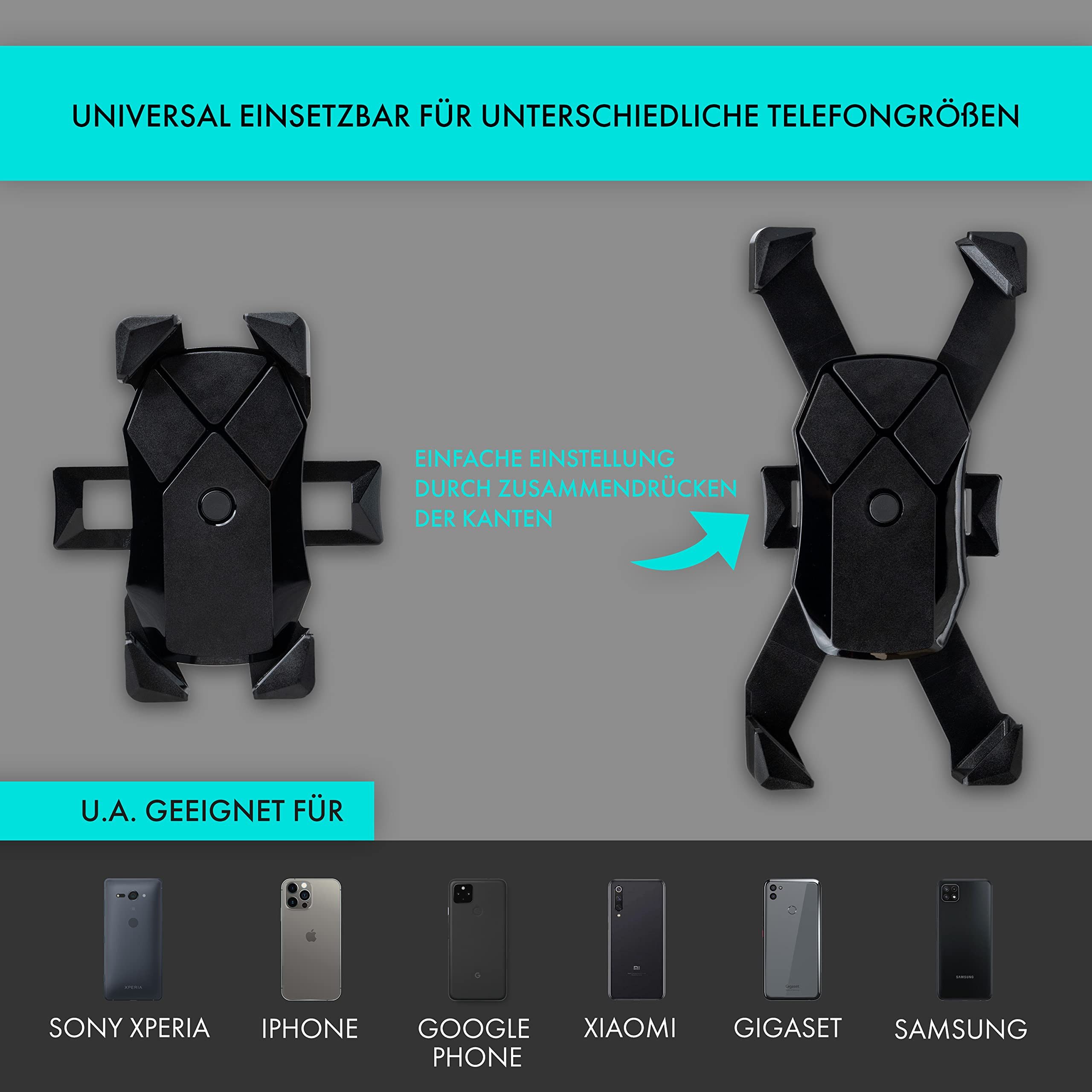 XiRRiX Handy-Halterung Fahrradhalterung Handy - universal Fahrrad Halterung für Smartphone, (4,7 - 7 Zoll (11,9 - 17,8 cm)
