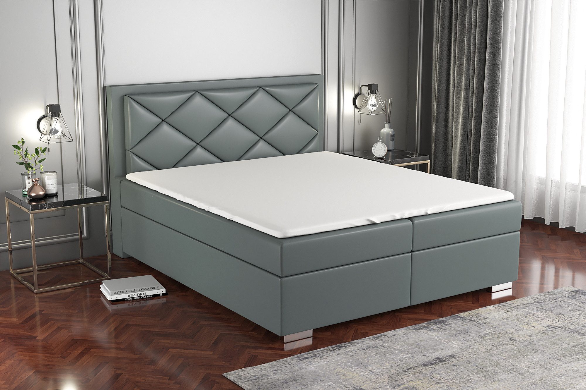A&J MöbelLand GmbH Boxspringbett BERA mit 2 Bettkästen, Bonell-Matratze und Topper. (Boxspringbett mit Bettkasten und gepolstertem Kopfteil. Inclusive Topper!, TOP ANGEBOT), Länge 208 cm Höhe 106 cm
