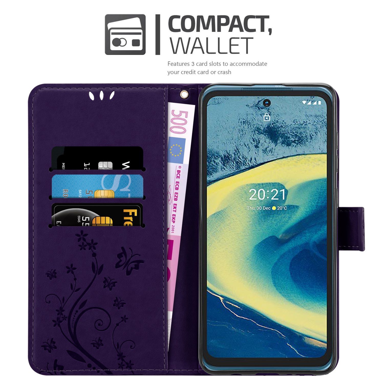 Cadorabo Handyhülle für Nokia XR20 Hülle Nokia XR20, Hülle Schutzhülle Blumen Flower mit Standfunktion Kartenfach Magnet