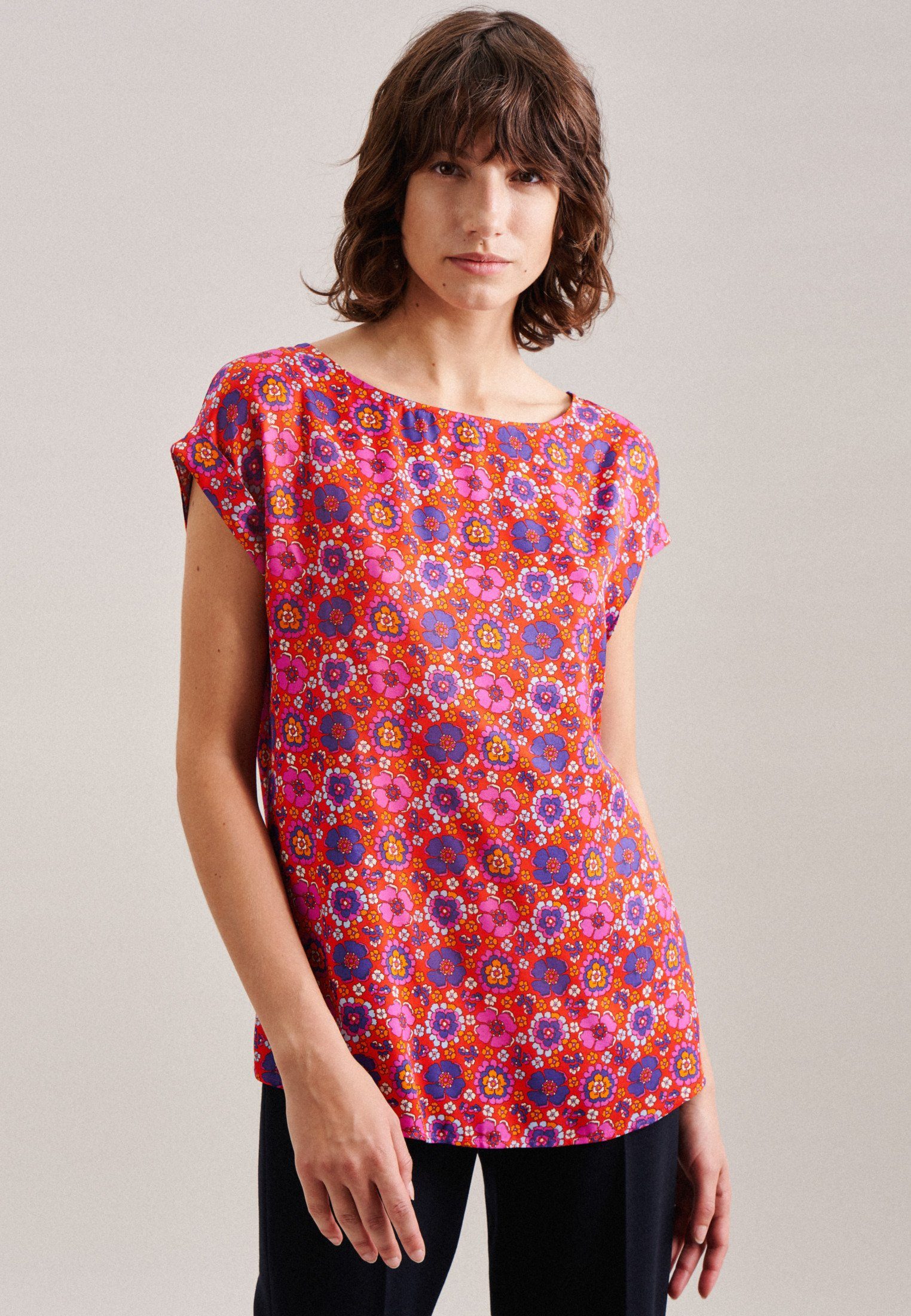 seidensticker Shirtbluse Schwarze Rose 1/2 Rundhals Druck