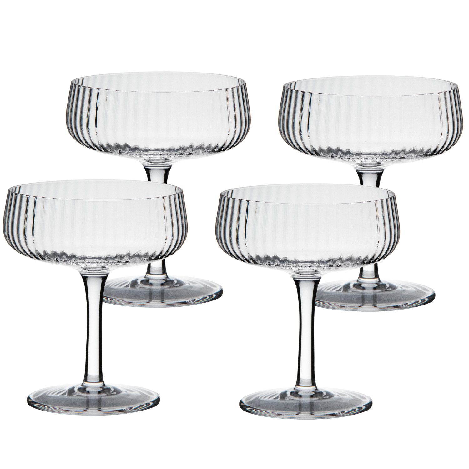 Zoha Cocktailglas Riffle Champagne Glas 255 ml mit Rillenstruktur, 4-tlg., Hochwertiges, hitzebeständiges Borosilikatglas, Elegantes Design