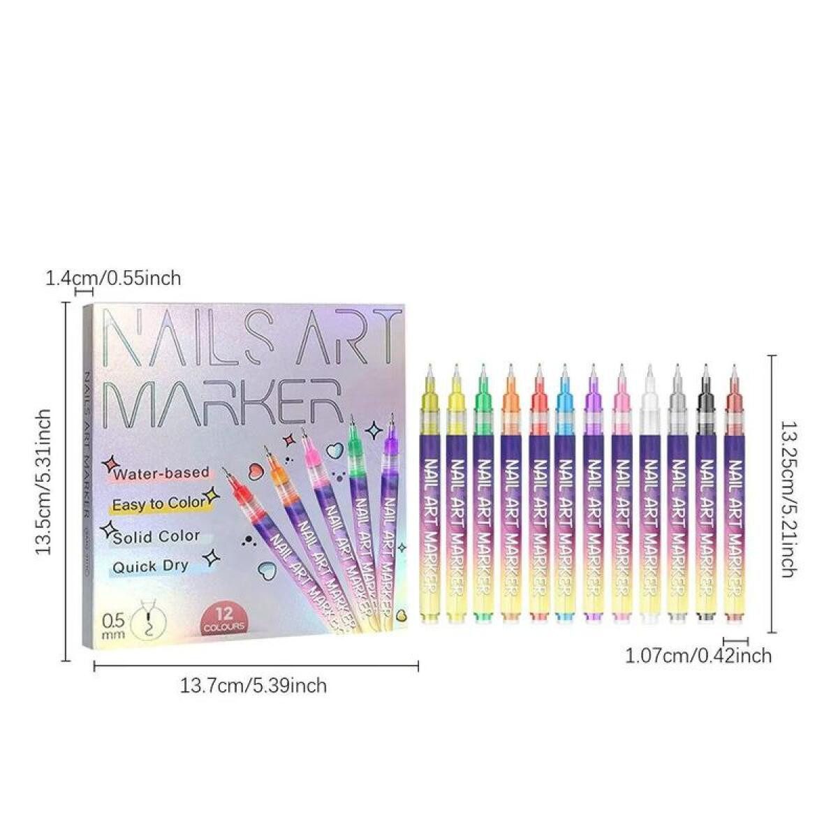 FELIXLEO Nageldesign Zubehör 12 farbige Nageldesign Marker Set Acryl schnelltrocknend, 1-tlg. – Bild 5 von 5