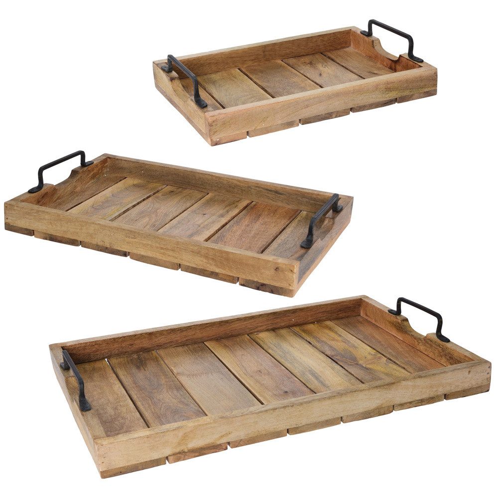 Home & styling collection Tablett Serviertabletts aus Holz, 3 Stück im Set, Holz
