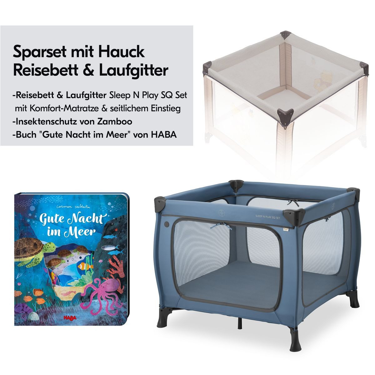 Hauck Baby-Reisebett Sleep N Play SQ Set - Dark Blue, Reisebett Laufgitter günstig online kaufen