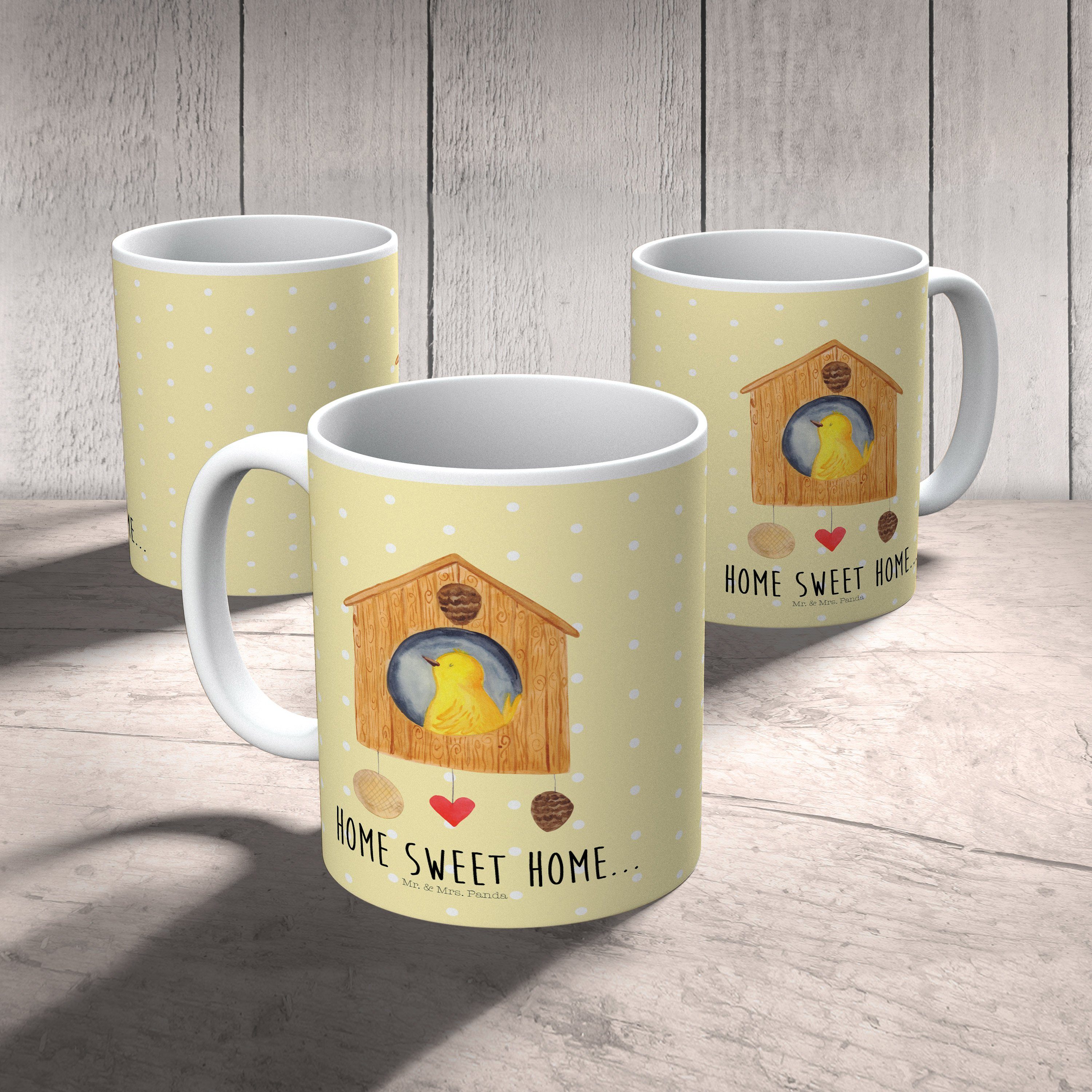 Mr. & Mrs. Panda Kinderbecher Vogelhaus sweet Home - Gelb Pastell - Geschenk, lustige Sprüche, Tass, Kunststoff | Kindergeschirr