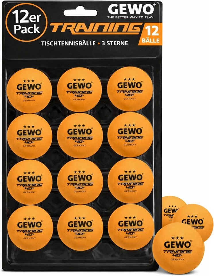Gewo Tischtennisball 12 Stück, 3 Sterne 40+, Training ABS Tischtennisbälle, orange (12-St)