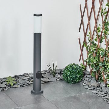 hofstein Pollerleuchte »Gnocchetta« Sockelleuchte aus Metall/Kunststoff in Anthrazit/Weiß, ohne Leuchtmittel, Gartenlampe m. E27, IP44 mit Steckdose