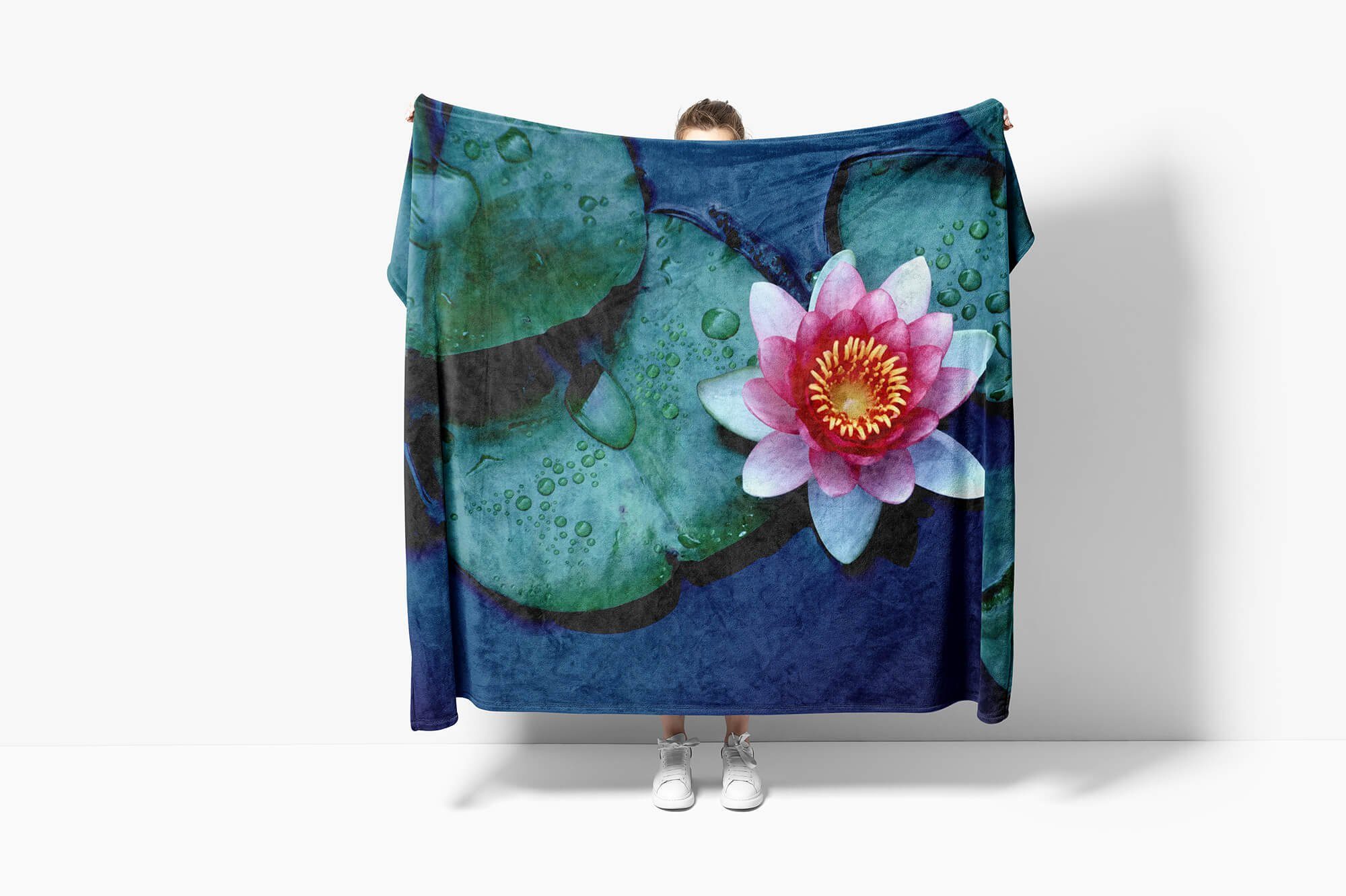 Baumwolle-Polyester-Mix Strandhandtuch Blume mit Sinus Fotomotiv Handtuch Lotus Handtücher Blüte, Kuscheldecke Saunatuch Art (1-St), Handtuch