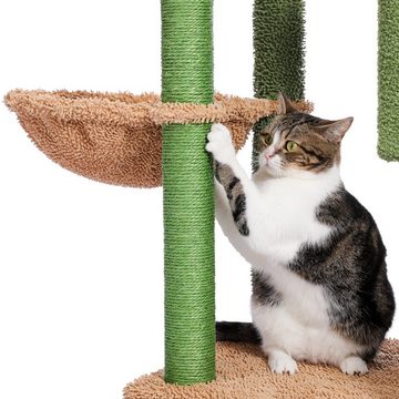 PAWZ Road Kratzbaum 104cm Moderner Kaktus Plüsch Katzenkratzbaum für Erwachsene Katzen, abnehmbar Top Bett Bommelkugel