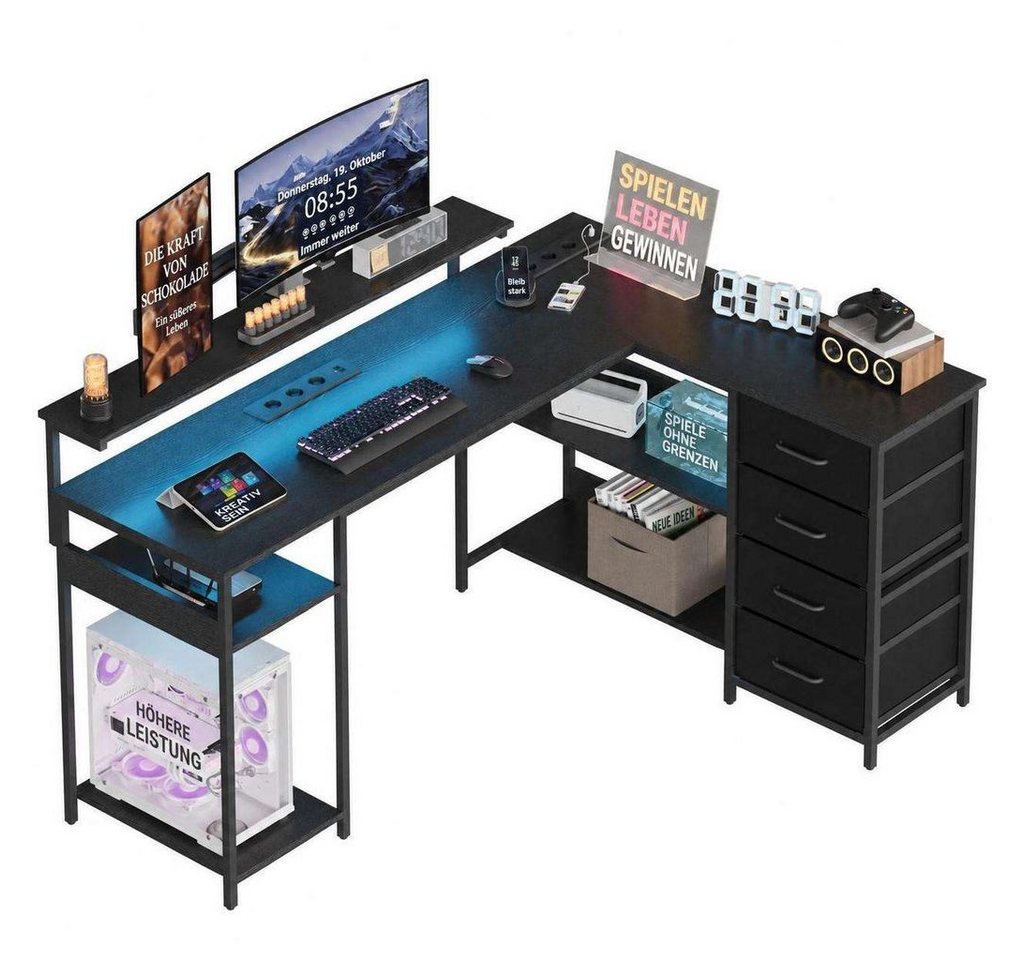 Aiorber Computertisch Aiorber-Schwarzer L-förmiger Gaming Computertisch mit Schubladen