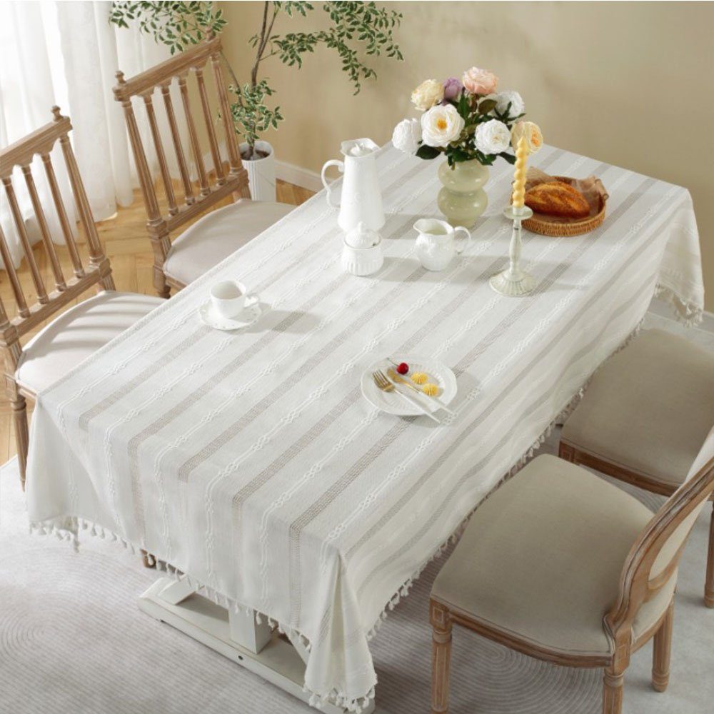 Weiß aus Quasten NUODWELL mit Baumwolle Patchwork-Tischdecke Tischdecke
