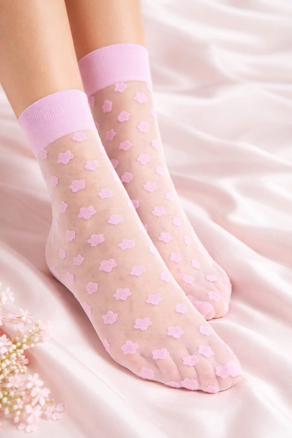 Feinsocken Transparente Damen Socken 20 Den mit Blumenmuster – Fashion Söckchen
