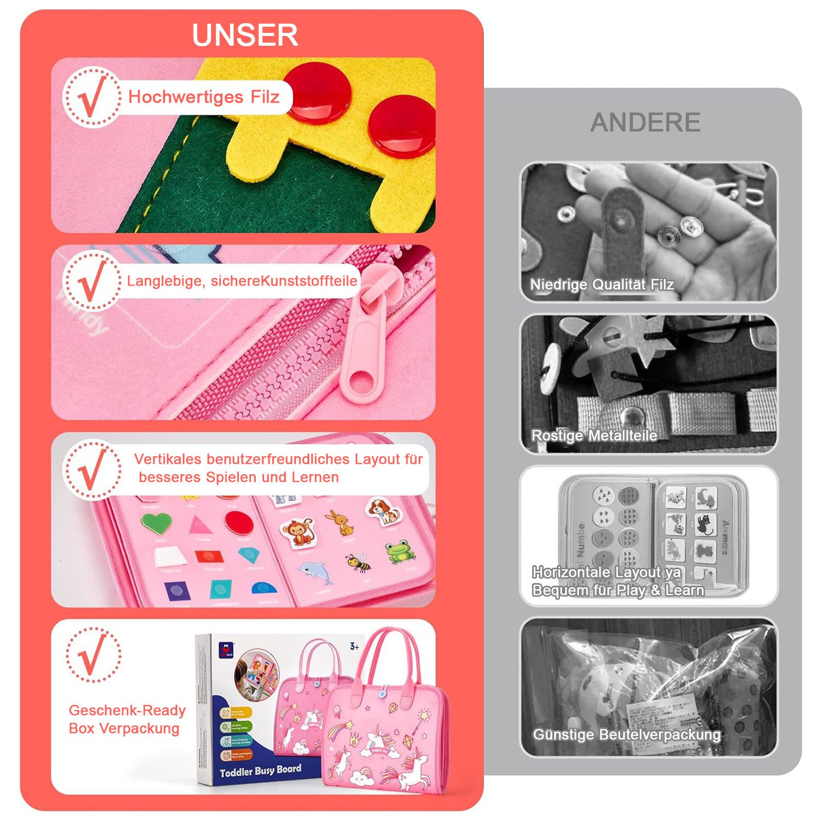 REDOM Lernspielzeug Kinder Tragbares Filz Lernboard Montessori Busy Board ( günstig online kaufen