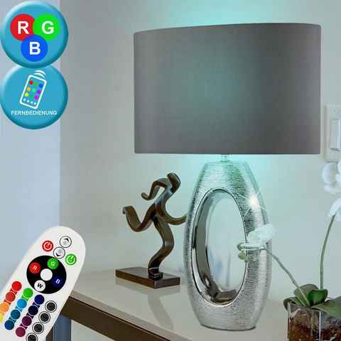 etc-shop LED Tischleuchte, Leuchtmittel inklusive, Warmweiß, Farbwechsel, Textil Tisch Leuchte Wohn Zimmer Chrom Lampe dimmbar