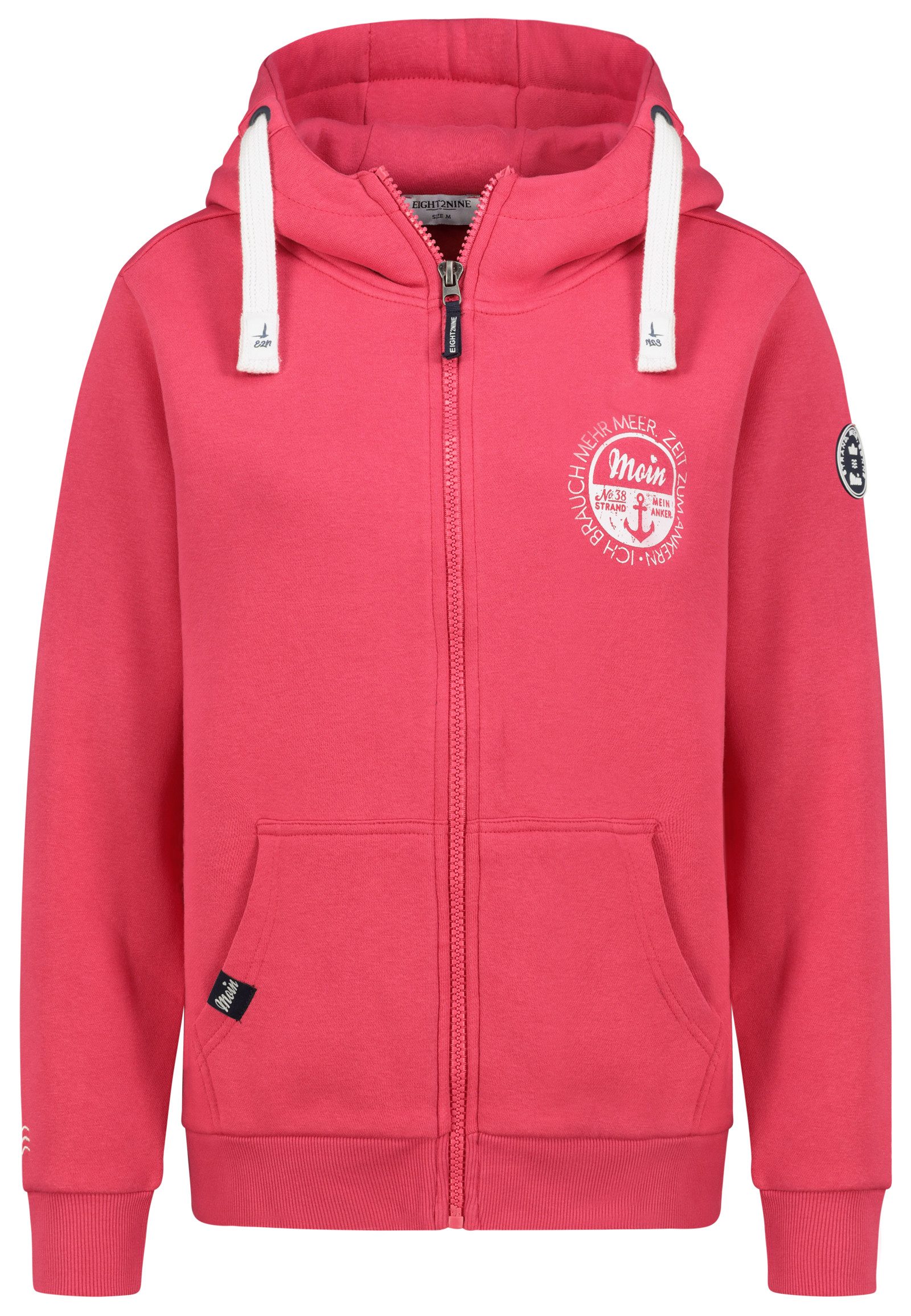 Eight2Nine Kapuzensweatjacke Damen Sweatjacke Kapuze Küstendruck, Kängurutasche, Kapuzenjacke