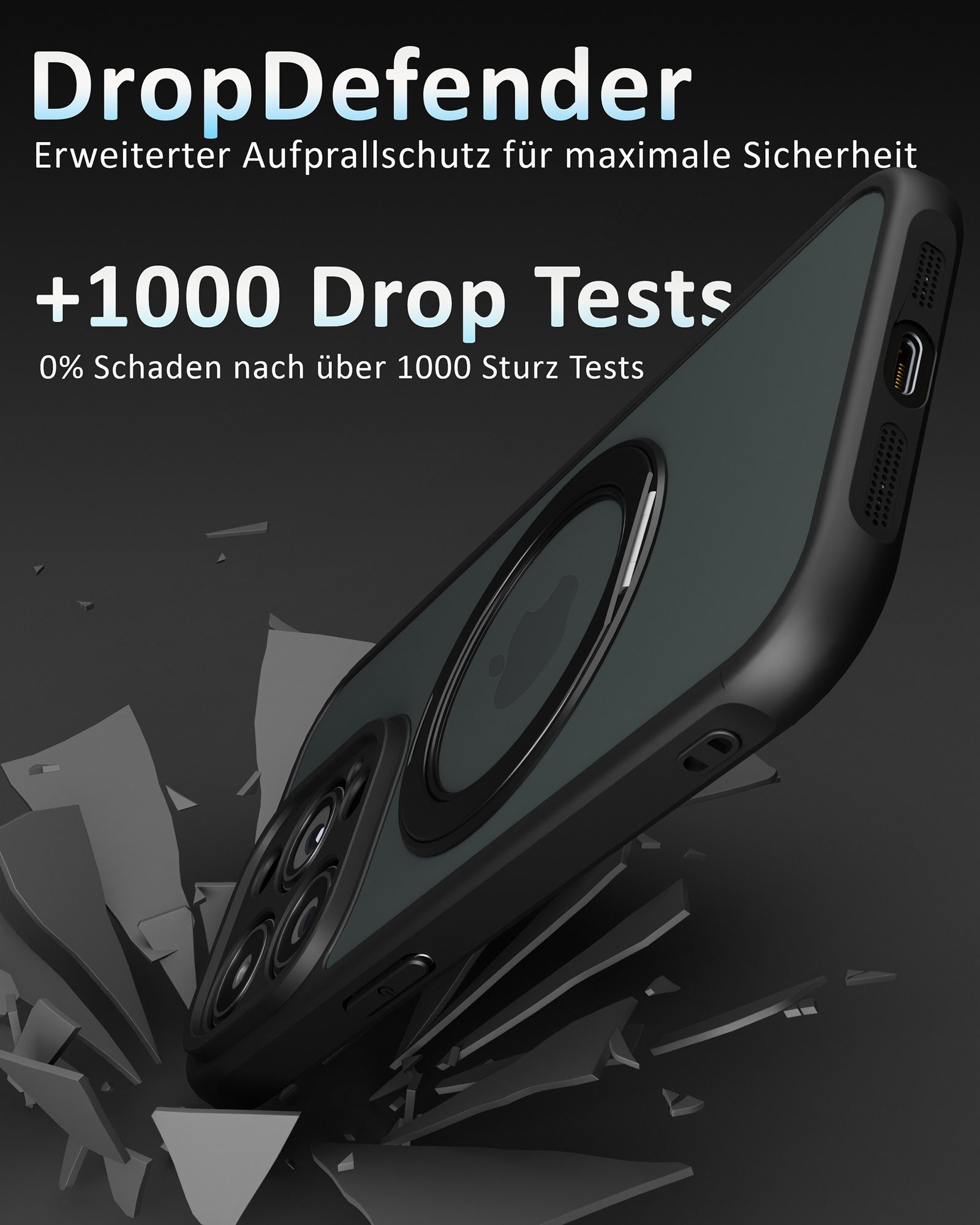 GreenHec Handyhülle Hülle iPhone 18 17 16 15 14 13 12 Pro Max Air 16e 17e MagSafe Magnet 7 Zoll, Ständer Magnetring Schwarzes Cover Schutzhülle Kameraschutz Han – Bild 5 von 5