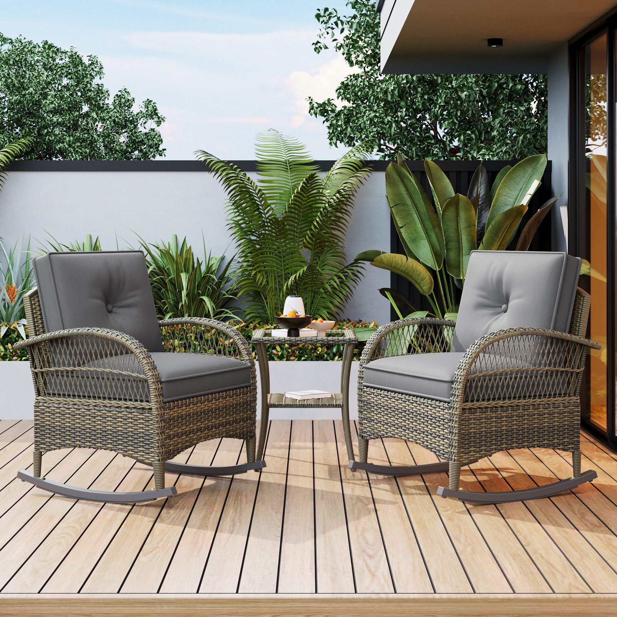 Flieks Balkonset, Outdoor Rattan Gartensofa Balkonset günstig online kaufen