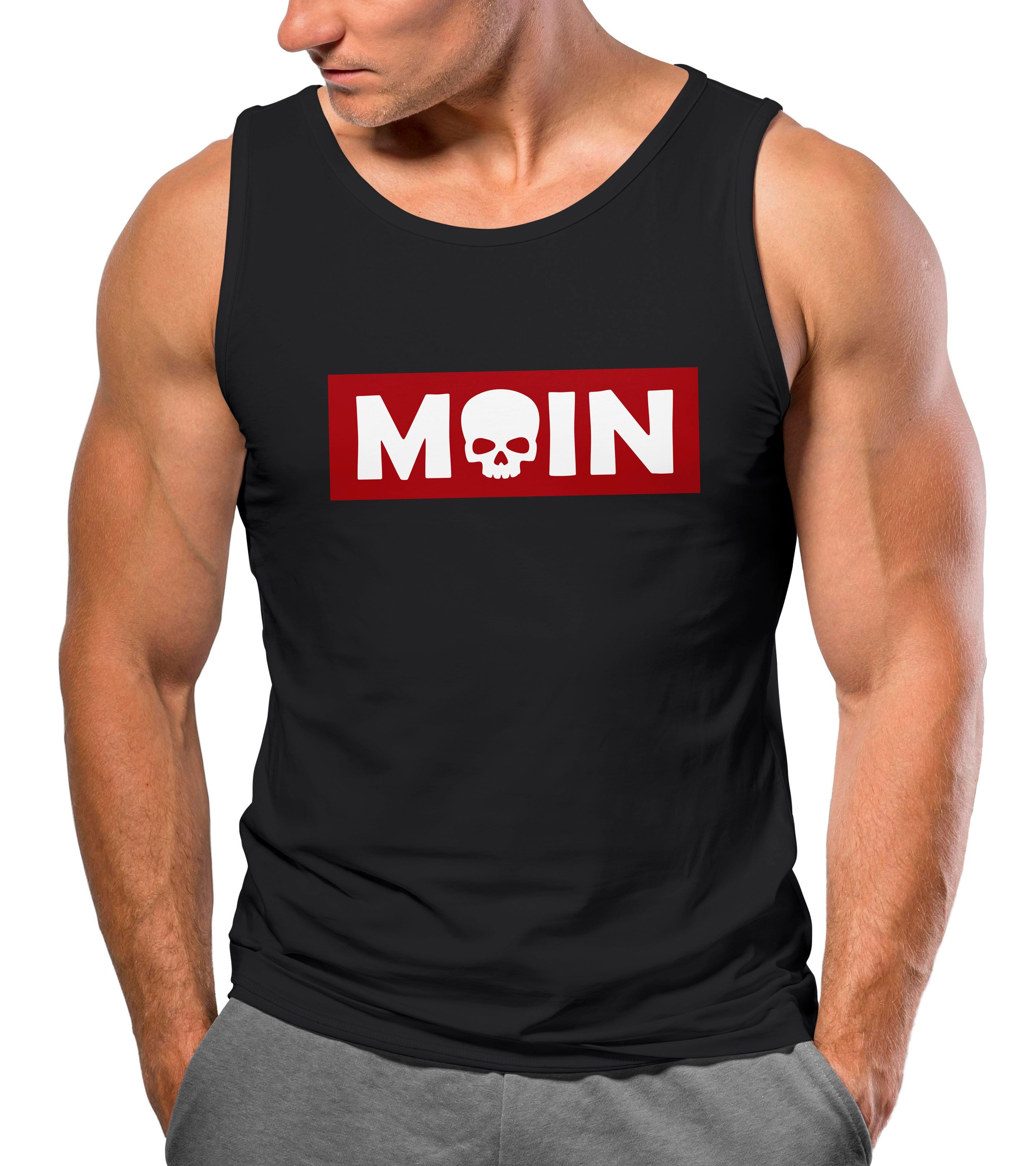 Tanktop Herren Tank-Top Schriftzug Moin Skull Totenkopf Aufdruck Print