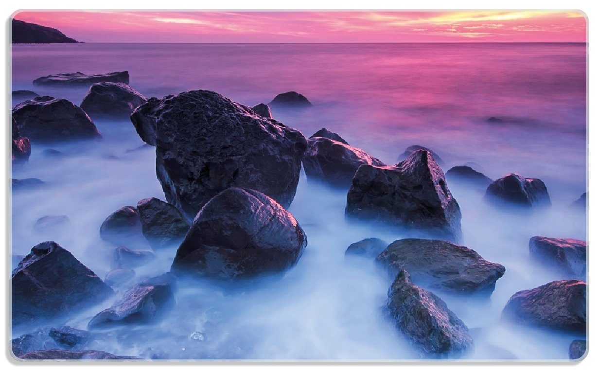 Felsen 4mm, bei ESG-Sicherheitsglas, 1-St), 14x23cm (inkl. rutschfester Wallario im Gummifüße Sonnenuntergang, Frühstücksbrett Meer